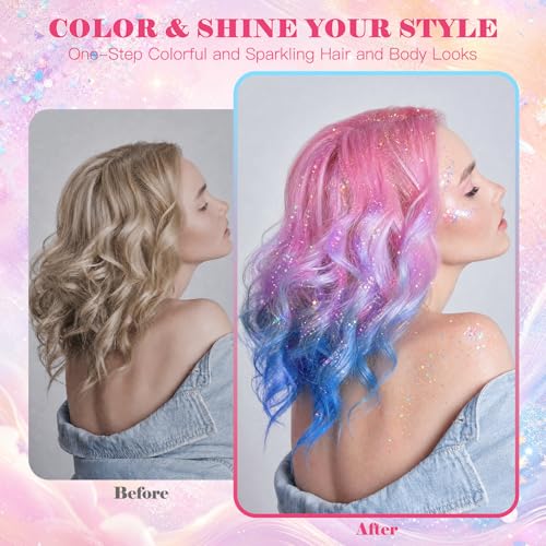 Hair Chalk and Glitter Set - 16 Pcs Temporary Hair Color