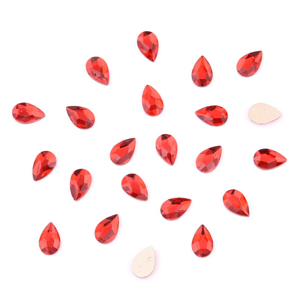 Tisslan 100pcs Red Crystals Pear Shapes 3 Size Flatback Glass Rhinestones for Crafts DIY Jewelry Making Beading Shoes Nails Art Supplies