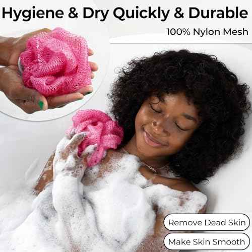 African Net Sponge Authentic - Afro Scrub Exfoliating Net Sponges with Knots - Real African Bath Sponge Washcloth for Shower - Body Exfoliator Scrubber