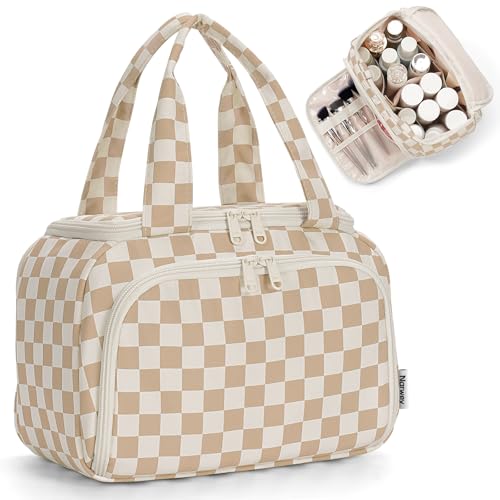 Narwey Large Checkered Travel Toiletry Bag for Women