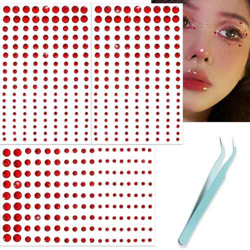 NOOEPC Red Face Gems Hair Gems, Self-Adhesive Face Jewels Eye Jewels Rhinestones 3/4/5/6 mm DIY Face Gems Stick on, Rhinestones Gems Rave Accessories for Face Eyes