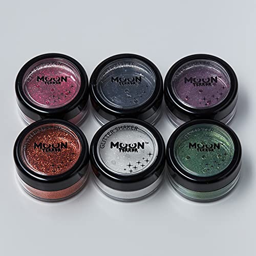 Halloween Glitter Shakers by Moon Terror - Set of 6 - SFX Make up, Festival Glitter for Face Body Hair, Special Effects Make up - 0.17g