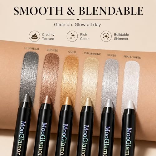 6-Piece Shimmer Eyeshadow Stick Set - Waterproof & Blendable