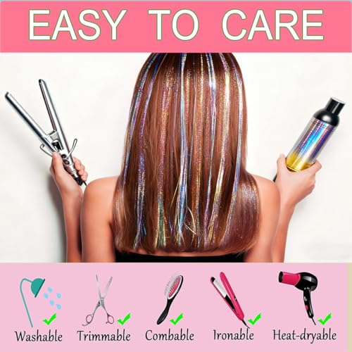 CelineBella Pink Hair Tinsel Extensions - 80 Strands, 24 Inches