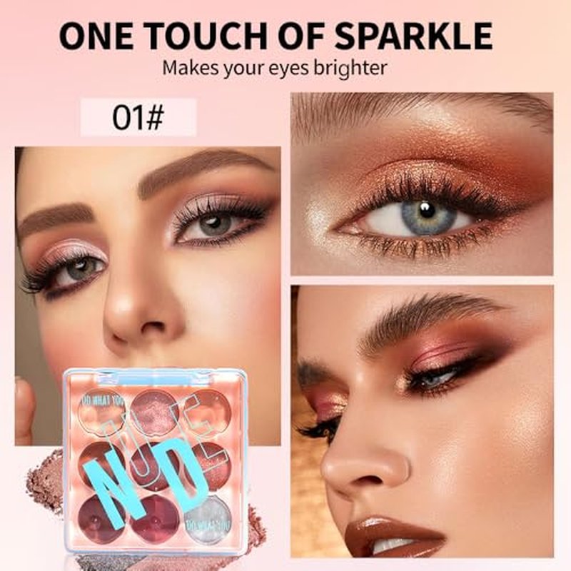 9-Color Nude Brown Eyeshadow Palette - Matte, Shimmer & Glitter