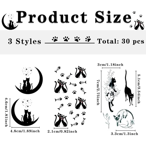 30 Cat Temporary Tattoos Waterproof Stickers for Body