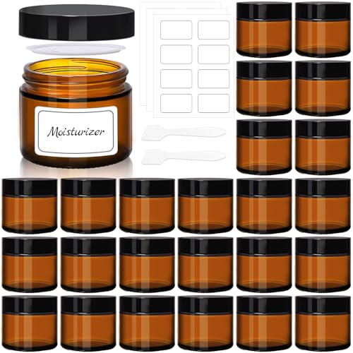 Amber Glass Cosmetic Jars 2oz - 24 Pack with Lids