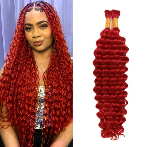 Red Boho Braiding Hair Deep Wave 26 Inch Human Hair Bulk