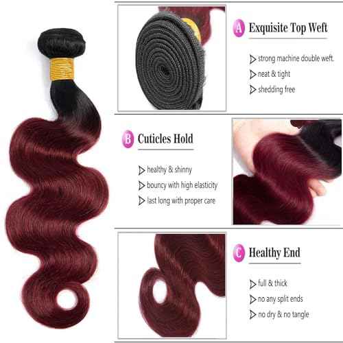 Burgundy Bundles Human Hair Ombre Body Wave Bundles 14 16 18 inch Brazilian Virgin Remy Hair Extensions Douboe Weft 1B99j Body Wave Bundles Human Hair Weave