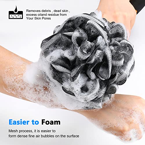 Black Loofah Back Scrubber with Wood Handle | PE Mesh