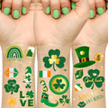 32 Sheets 100+ PCS Glitter St. Patrick's Day Shamrock Temporary Tattoos with Gold Foil Highlights, St. Patrick's Day Accessories, Party Favors, All Ages