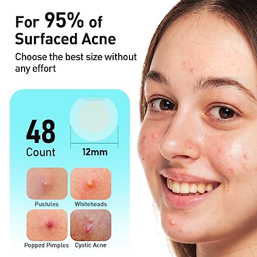 TKTK Pimple Patches, 12 mm Invisible Acne Patches for Face with Salicylic Acid, 0.01cm Extra Thin Outer Edge, Hydrocolloid Zit Patch for Pustule, Whitehead, Cystic Acne Spot, 48 Count