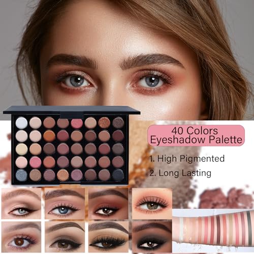 40 Earth Colors Eyeshadow & Lip Gloss Makeup Set with Cosmetic Bag for Women & Teens - Full Face Kit