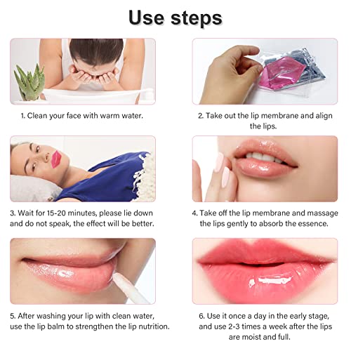 Reengull 30 PCS Lip Mask Collagen Lip Masks Sheet for Dry Lips, Gel Lip Mask Pack for Remove Dead Skin, Moisturizes and Lightens Lip Lines (30 PCS, Pink)