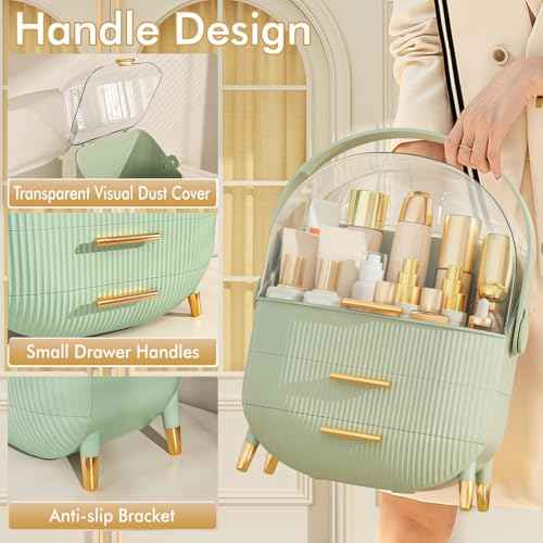 Makeup Organizer Skincare Organizers - Cosmetic Display Cases with Transparent Cover, SkinCare Organizers for Bathroom Countertop, Bedroom Vanity Desk, Lipstick Organizer, Green