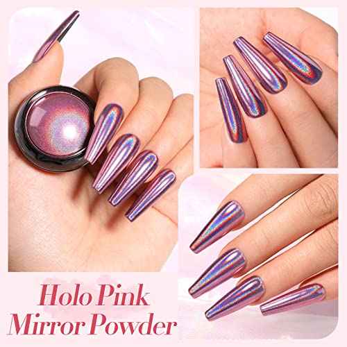 Born Pretty Chrome Nail Powder Metallic Mirror Powder Holographic Pigment Powder Manicure Nail Art Decoration Sets Silver Gold Pink Rose Gold 4 Boxes