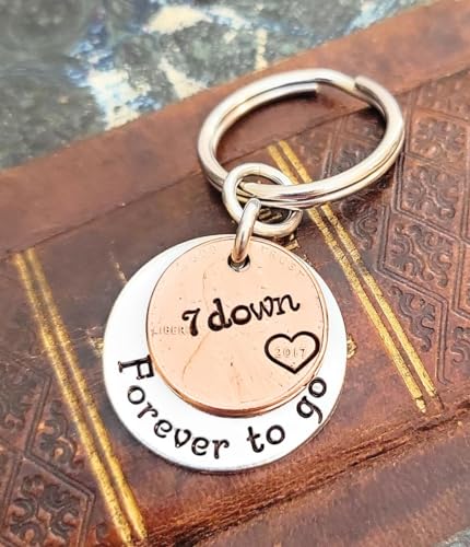 7 Year Anniversary Lucky Copper 2017 Penny with Down and Forever To Go Coin Key Chain