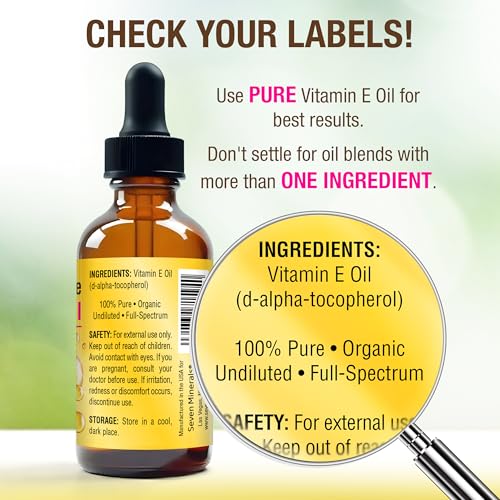 Seven Minerals Ultra Pure Vitamin E Oil - Full-Spectrum D-Alpha Tocopherol per 4 Oz Bottle - 100% Organic Vitamin E Oil for Skin, Face, Hair and Scars - Naturally Occurring:Not Synthetic. (Pack of 2)
