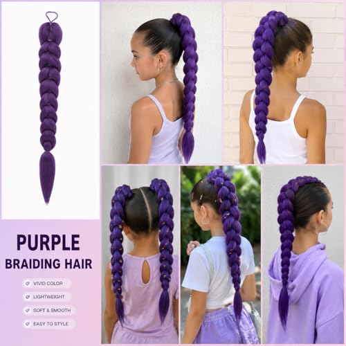 Purple Braids Ponytail Hair 24in Pre-Braided Synthetic