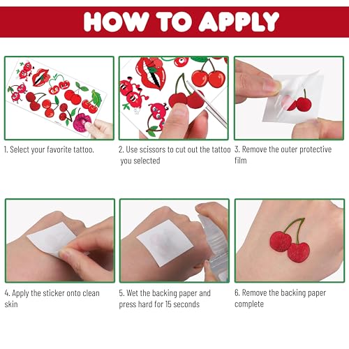 100 PCS Cherry Temporary Tattoos for Kids | Party Favors