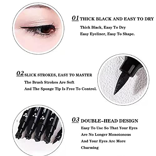 2-in-1 Stamp Eyeliner Pen 4 PCS Waterproof Eyeliner, Smudge-Proof Winged Liner Stamps for Beginners, Quick & Precise Cat Eye Makeup Suitable for the Pursuit of Delicate of Women