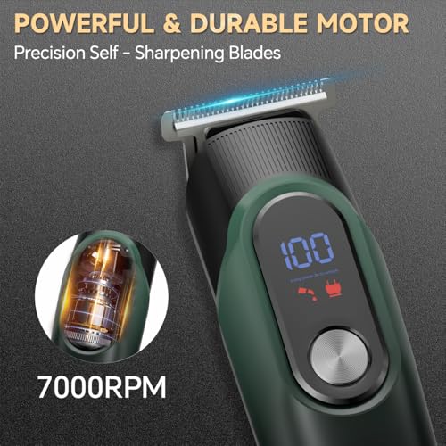 Beard Trimmer for Men: Professional Barber Hair Clippers, 5-in-1 Cordless Grooming Kit, Rechargeable Electric Razor & Shaver for Face, Mustache, Body, Ear, Nose Hair Trimmer with LED Display, Cyan
