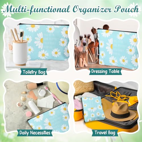 5 Pcs Daisy Gifts Set for Women Daisy Flower Themed Tote Bag Cosmetic Bag Keychain Pen Notebook Encouragement Inspirational Positive Vibes Gift for Women Friendship Birthday Christmas