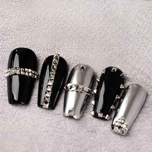 WOKOTO 600 PCS Silver Punk Pyramid Nail Charms For Acrylic Nails, 3D Silver Pyramid Rivet For Nails Metal Punk Nail Studs Charms - 3D Gothic Nail Charms Cone Studs Nails, Silver Cone Spike Studs
