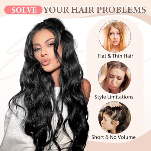 Fliace Clip in Hair Extensions 24" 6 Piece Wavy Black