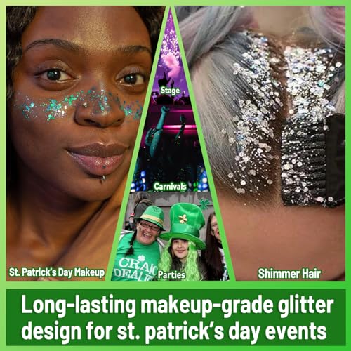 Allstarry 4-Color Green Face Glitter Set with Adhesive