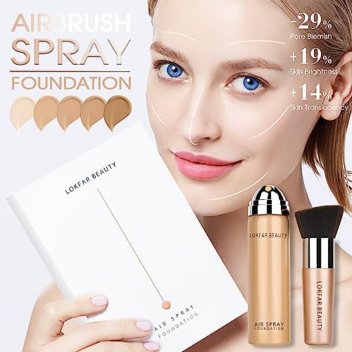 LOKFAR AirBrush Foundation Spray, Silky Mist Foundation Spray Makeup Set with Brush, Full Coverage Foundation for Smooth Radiant Finish, Formula Breathable Lightweight Hydrating | #01 Porcelain