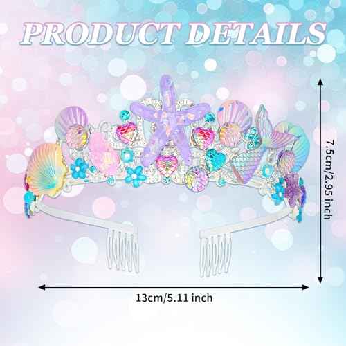 CAVETEE Mermaid Birthday Crown, Mermaid Rhinestones Tiara Mermaid Party Tiara Birthday Party Crown for Women, Party Favor Hair Accessories for Birthday Prom Theme Party Halloween, Pink