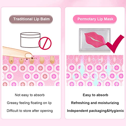 Permotary 30 PCS Moisturizing Collagen Lip Mask Crystal Mouth Care Pads Mask for Moisturizing & Reducing Chapped, Smoothing Fine Lines Lip Patches with Moisture Essence for Valentines Day Gifts