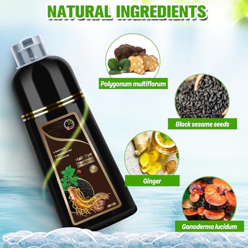 Temgofeau Dark Brown 3-in-1 Herbal Hair Dye Shampoo for Gray Hair - Men & Women