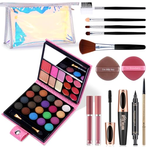QiBest 32 Color Makeup Set with Brushes, Eyeliner & Lipsticks