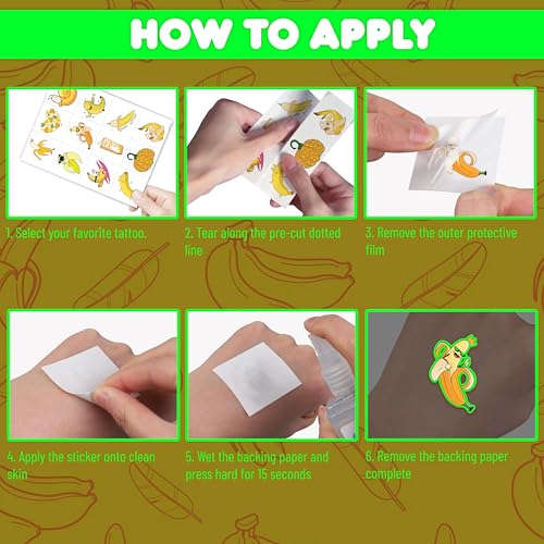 Banana Temporary Tattoos 96PCS - 8 Sheets Party Favors
