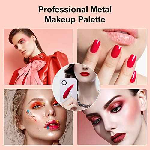 Stainless Steel Metal Makeup Palette with Spatula Artist Tool for Mixing Foundation Nail-Art, Cosmetic Makeup Palette, Makeup Plate, 6¡¿4"/Silver/2pcs