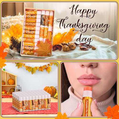 100 Pcs Thanksgiving Pumpkin Pie Scented Lip Balms Bulk Thanksgiving Party Favors Fall Party Gifts Autumn Lip Balms Fall Goodie Bag Basket Stuffers Favors for Women Employee (Classic Style)