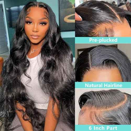 ABALON 13x6 Body Wave Lace Front Wigs Human Hair 200% Density 26 Inch HD Lace Frontal Wigs Human Hair Pre Plucked Body Wave Wig Glueless Wigs for Women Brazilian Virgin Human Wigs