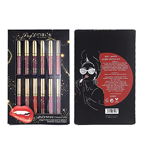 Matte Liquid Lipstick set Waterproof Long Lasting Non-Stick Cup Liquid Lipgloss Velvety Liquid Lipstick Kiss-proof Durable Nude Lip Gloss (12PCS)