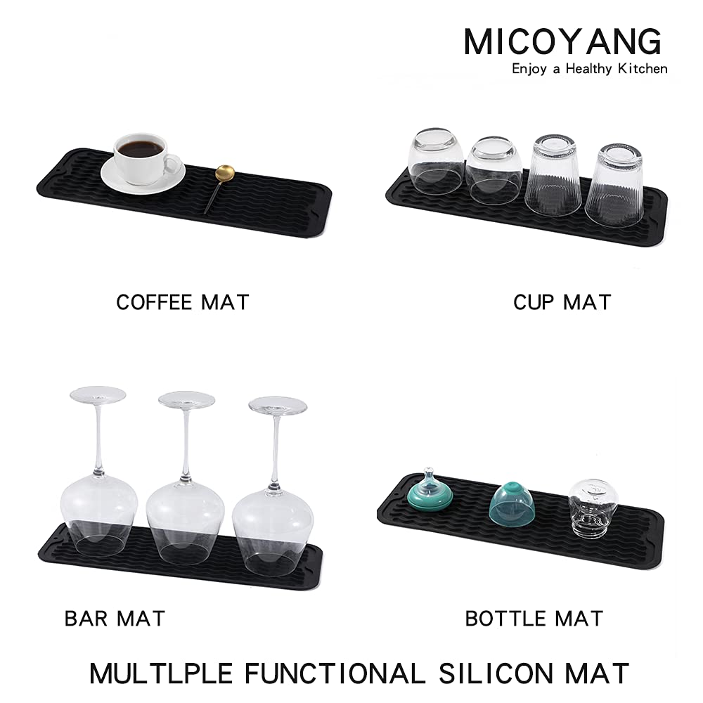 MicoYang Silicone Dish Drying Mat for Multiple Usage,Easy clean,Eco-friendly,Heat-resistant Silicone Mat for Kitchen Counter,Sink,Bar,Bottle,or Cup Black M 17 inches x 6 inches