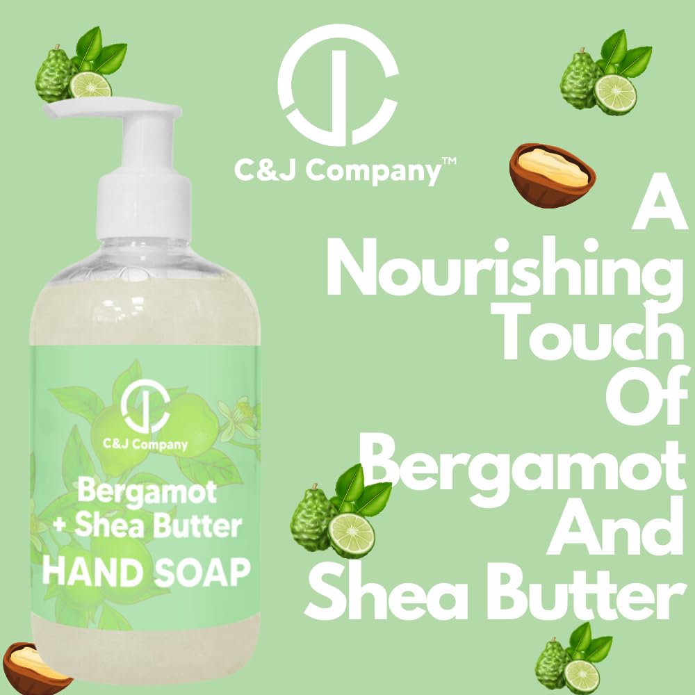 C&J Company Hand Soap, Made with Shea Butter, Bergamot,Moisturizing Hand Wash, All Natural, Alcohol-Free, Cruelty-Free, 12oz