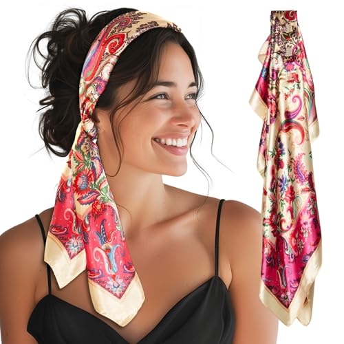 SWAY Large Satin Headbands for Women - 6-Clip Non-Slip, Wear 20+ Ways as Trendy Wide Headband, Boho, Head Covering, Perfect Hanukkah or Christmas Gift for Her? 35in. Patented & Handmade in USA