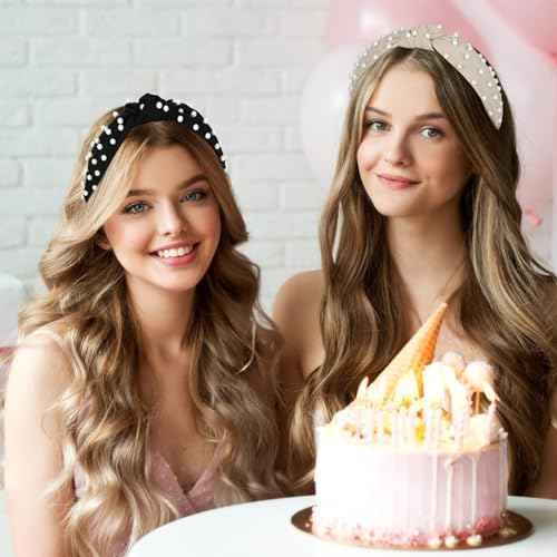 Jaciya Headbands for Women 4 Pack Pearl Headbands for Girls Knotted Headband for Women Top Knot Turban Hair Accessories