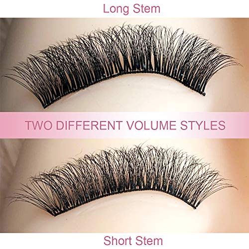 Premade Fans Eyelash Extensions 3D-D-0.07-15 Short Stem Premade Volume Eyelash Extensions 3D 5D 7D Volume Lash Extensions 9 to 20 mm Pre made Lash Fans C D Curl .07 .10(3D-D-0.07,15mm)