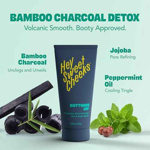 Charcoal Exfoliating Bum and Body Mask, Detoxifying Bamboo Charcoal and Volcanic Exfoliants for Radiant, Silky Smooth Skin, Bottoms Up by Hey Sweet Cheeks, 4 oz