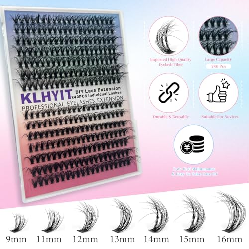 280PCS Cluster Lashes 40D Fluffy D Curl DIY Eyelash Extensions