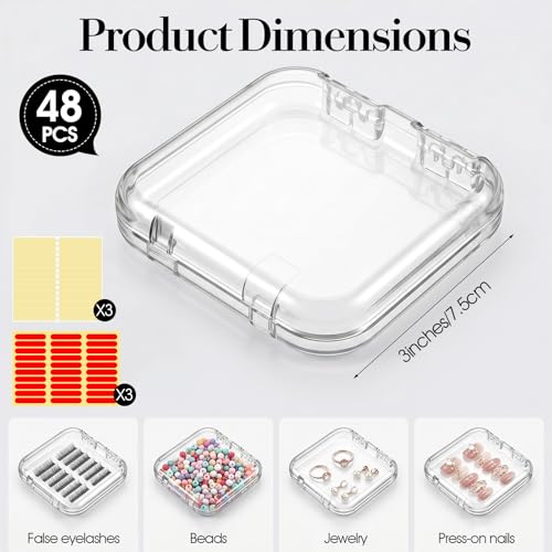 48 Sets Clear Press-On Nail Storage Boxes with Adhesive Tape