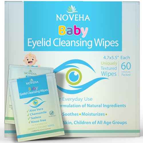 NOVEHA 60PCs Baby Eye Wipes | Safe & Natural Eyelid & Lash Wipes | Non Irritating, Tear Free, Hypoallergenic & Preservative free | Organic Baby Wipes for Sensitive Skin | Soothing and Moisturizing