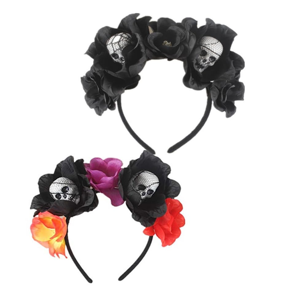 Day of The Dead Headband Adjustable Flower Garland Headband Flower Crown Hair Wreath Party DecorationAdjustable Bridal Flower Garland Headband Flower Crown Hair Wreath (red)